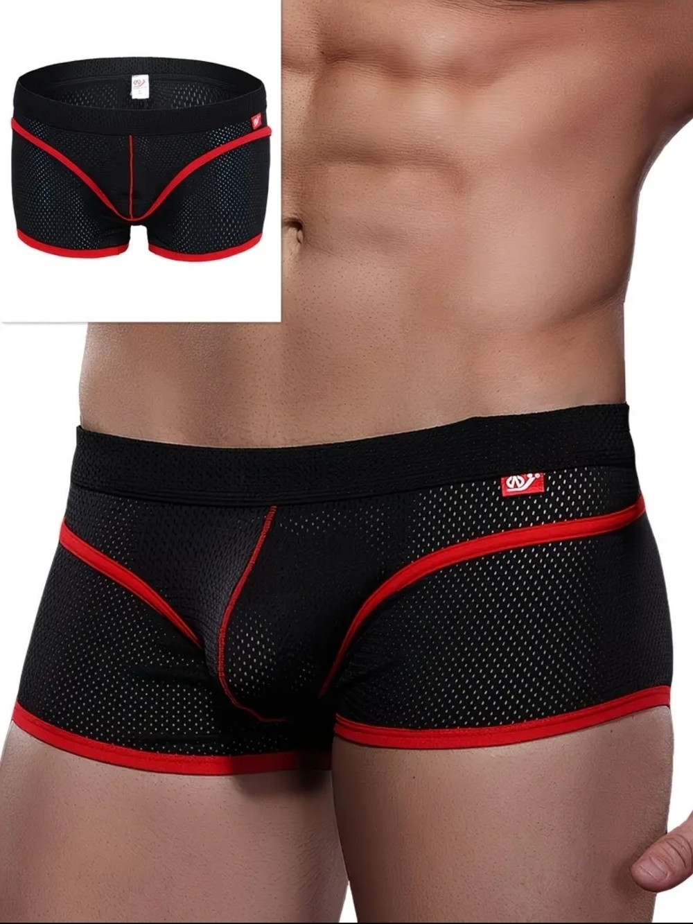 Men's Black & Red Mesh Boxer Briefs - Breathable Support